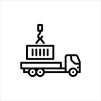 Container loading outline icon. truck loading black line illustration. vector