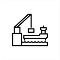 Container loading outline icon. ship loading black line illustration. vector