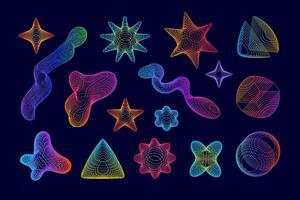 Colorful abstract 3D wireframe shapes with chaotic lines vector