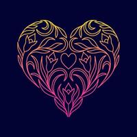 Floral heart with gradient colors on dark background. vector