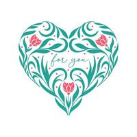 Floral heart on white background with copy space for text. Valentine's Day greeting card. vector