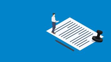 Business contract signing document with businessman with pen and stamp on isolated background. banner design concept vector