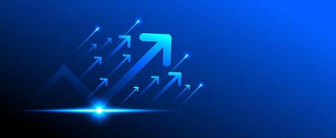 Business growth arrow on dark blue technology background with futuristic light effect for presentation vector