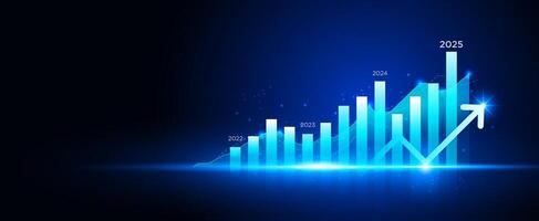 Business growth with up arrow and business analysis graph on dark blue technology background vector