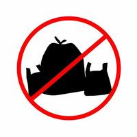 Plastic bag silhouette with red circle isolated on white background. Pollution problem concept. Say no to plastic bags. Do not use plastic bags. vector