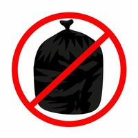silhouette of full plastic trash bag with red circle isolated on white background. Pollution problem concept. vector