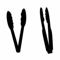 silhouette of two frying food tongs with different shapes isolated on white background. Suitable for kitchenware logos, and cooking logos. cake tongs. vector