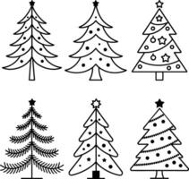 Set of 6 Unique Christmas Tree Line Art Illustrations vector