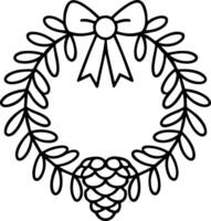 Pinecone Christmas Wreath Line Art - Festive with Bow and Leaves vector