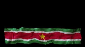 Stylized flag of Suriname waving in the wind, isolated on transparent background, with alpha channel. Animated footer. Suitable for patriotic themes or national event promotions. Motion graphic. video