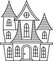 Haunted House Line Art - Spooky Cartoon Building Outline for Halloween and Horror Themes vector