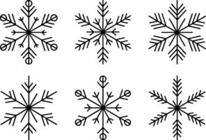 Set of 6 Snowflake Line Art Icons for Christmas and Winter Design vector