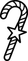 Candy Cane with Star - Christmas Line Art Illustration vector