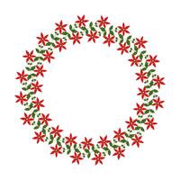 Isolated circular wreath of abstract red flowers and green leaves on a white background. vector