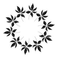 Isolated round wreath composed of abstract black leaves featuring white veins, designed in a modern minimal flat style on white background. vector