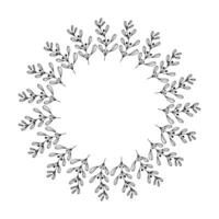 Isolated on white background illustration of a circular wreath made of doodle style black and white branches in a hand drawn design, vector