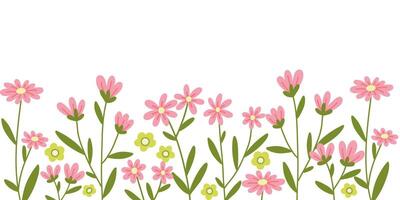 Horizontal backdrop with simple abstract pink flowers on white vector