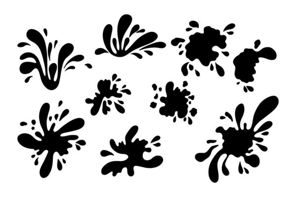 Set of Black Ink Blots, Abstract Illustration