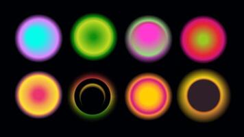 Luminous blurred spheres. Mesh gradient globes, luminaries, space planets in retro style. elements with aura vector