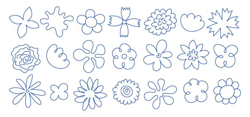 Set of doodle flowers. Hand drawn botanical elements. trend scribbles