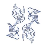 Beautiful fish . Doodle of a pair of fish with a long big tail. Texture of pencil, chalk. isolated element vector