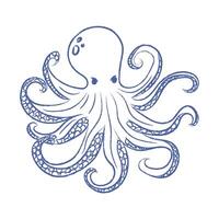 Octopus . Doodle of sea octopus with tentacles with pencil, chalk texture. isolated element vector