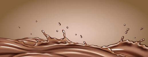 Realistic illustration showing milk chocolate splashing in motion. Rich brown tones create a dynamic effect. Perfect as a dessert or food backdrop for creative projects. vector