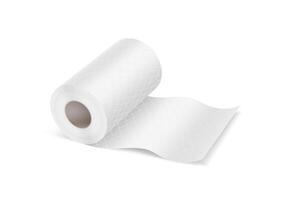 Illustration of a roll of white toilet paper in a realistic style. It features soft textures and precise details. This versatile image is ideal for hygiene or household topics. vector