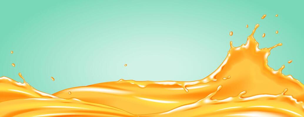 Illustration of dynamic orange liquid splashing with energy against a soft turquoise backdrop. Vivid colors highlight the fluid motion and create a lively visual.