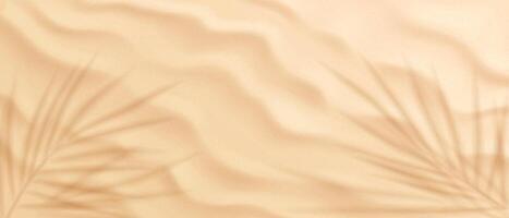 Sandy background, top view. Abstract background with soft sand texture. Palm leaf shadows create tropical feel. Warm beige tones enhance soothing ambiance. Great for digital design uses. vector