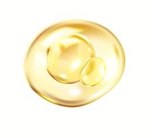 Golden collagen spheres inside gel bubble realistic illustration. Molecular structure of component 3d object on white background vector