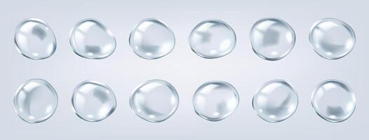 molecular bubbles of collagen structures realistic color icons set. Skincare medical research of 3d objects bundle on grey vector
