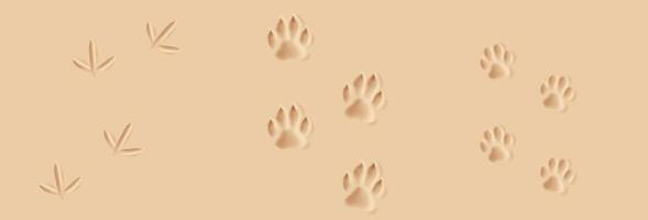 Illustration of animal and bird footprints embossed in soft sand. Warm beige tones create a natural feel. Ideal for naturethemed designs and backdrops. vector