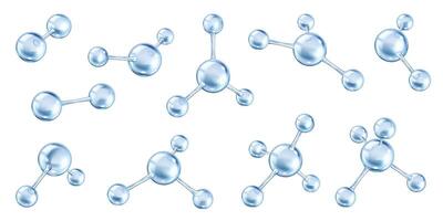 Multiple collagen molecules connecting realistic color icons set. Network of bonds and complex structures 3d objects bundle on white background vector