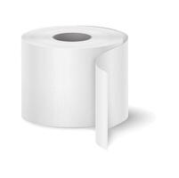 Realistic illustration of a toilet paper roll with a soft shadow on white background. The white paper displays subtle texture, ideal for hygiene and bathroom products. vector