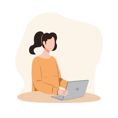 A Woman is doing creative design work with laptop on the table