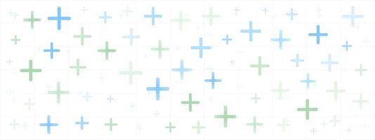 Minimal healthcare pattern with colorful crosses on white. Suitable for hospital apps, medical websites, or science visuals. Clean and repeating composition. vector