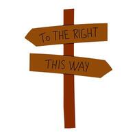 Wooden directional signpost with arrows pointing, symbolizing guidance, direction, and decision making. Great for travel or hiking content. Stock Illustration. vector