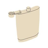 Illustration of a beige hip flask with an open cap, ideal for camping, hiking, outdoor survival, and travel-themed articles or gear visuals. Clean and simple design. Stock Illustration. vector