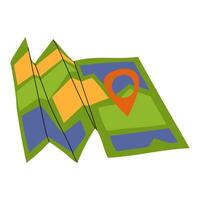 Colorful folded paper map with location pin marker, symbolizing travel, navigation, and destination planning for trips or tours. Ideal for guides and travel content. Stock Illustration. vector