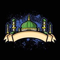 EID adha a green mosque with a banner and a ribbon vector