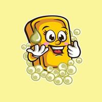 a cartoon character of a piece of toast with soap bubbles vector
