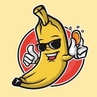 banana character with sunglasses and thumbs up vector