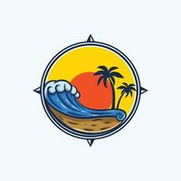 Tropical beach with palm trees and waves vector