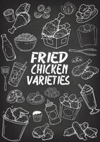 A carefully hand-drawn menu design on a blackboard supported by hand-drawn illustrations. vector
