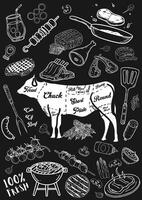 Specially designed for vintage restaurant menu, hand-drawn chalkboard menu is enriched with detailed visuals of food and drinks. vector