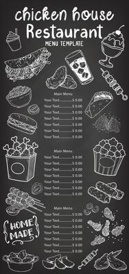 Hand drawn chalkboard menu, stylish and simple design. Suitable for restaurant and cafe food menus, usable template.