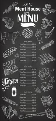 The writings and drawings created with a white chalk effect on a black background add a retro atmosphere to the menu.