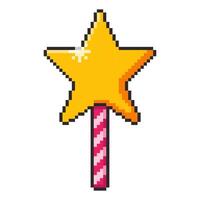 Pixel art Magic Wand with Star game asset design vector