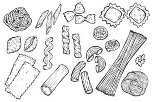 Hand drawn line art clipart with different types of paste vector